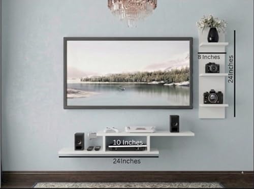 Image of 48 Inches Tailed Broad Base Tv Cabinet Floating Shelves for Wall Set,Wall Mounted Shelf for Living Room, Bedroom, Outdoor,Gallery,Stairs (Russian White)