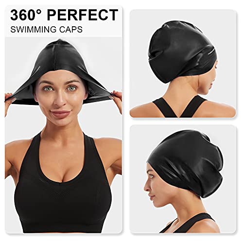 Vorshape Extra Large Swim Cap for Women and Men, Silicone Swimming Caps for Long Hair Thick Hair Braids and Dreadlocks Weaves Afros Keep Your Hair Dry, Black - Thumbnail 3