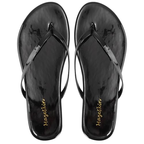 Image of mazeskin Women's Memory Foam Comfortable Flat Thong Sandals Dressy Summer Beach Leather Slide Flip Flops