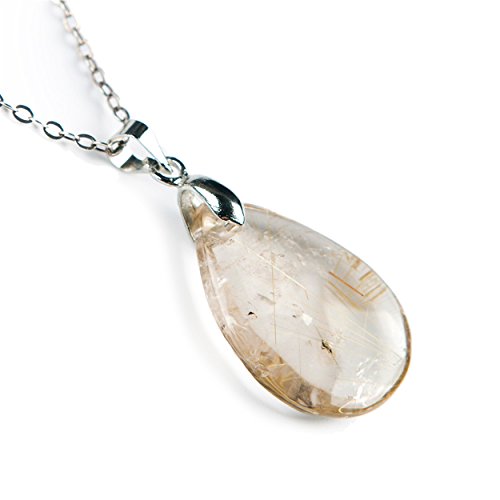 PAKMEZ Yellow Golden Natural Rutilated Quartz Crystal Teardrop Water Drop Bead Necklace Charms Pendants 21x13x8mm