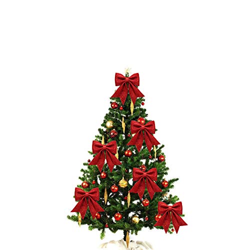 Vesil Large Red Glitter Ribbon Bow Tie Christmas Tree Party Decorations Xmas Decor Wreath Ornaments, 10" X 11" #TOP6