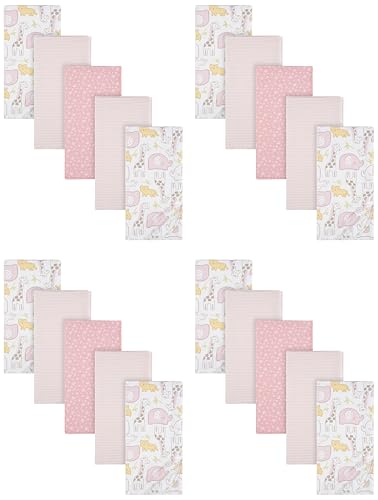 Image of Gerber Girls Newborn Infant Baby Toddler Nursery 100% Cotton Flannel Receiving Swaddle Blanket, Pink Safari (Pack of 20)