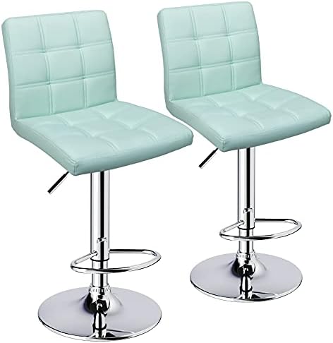 Modern Square PU Leather Adjustable Bar Stools with Back,Set of 2,Counter Height Swivel Stool by Leopard (Mint Green)