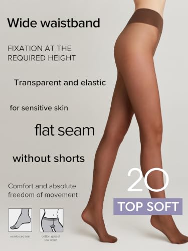 Image of Conte Tights for Sensitive Skin Sheer to Waist Hipster Low-Rise Pantyhose with Adjustable Belt, Top Soft 20 Den