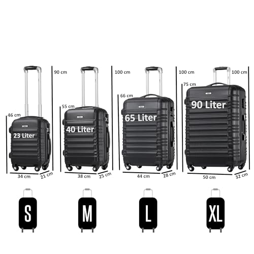 Zelsius Set Di Valigie 4 Pezzi, Nero | Valigia Rigida In Abs Con Chiusura A Combinazione, 4 Ruote E Divisorio Interno | Valigia A Mano, Set Di Valigie Rigide 4 Pezzi, Trolley, Valigia Grande - 2
