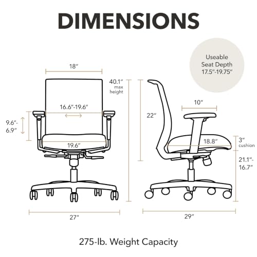 Image of HON Convergence Ergonomic Office Chair with Mesh Back, Adjustable Arms, Lumbar Support, Synchro‑Tilt Desk Chair with Wheels for Home Office or Computer Use, Black Frame, Bark