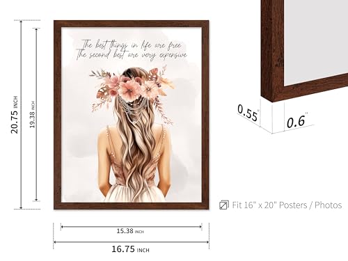 Image of Poster Master The Best Thing In Life Are Free Poster - Fashion Print - Trendy Art - Flower Art - Gift for Women & Fashionista - Funny Glamour Decor for Bedroom or Girl's Room, 16x20 Brown Framed