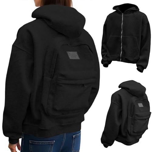 Unisex Creative Travel Hoodie with Backpack Men Women Zip Up Oversized Lightweight Fall Winter Fashion Jacket Sweatshirt