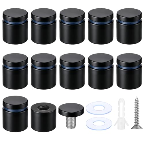 Image of Pelopy 12 Pcs Sign Standoff Screws Advertising Screws Stainless Steel Wall Standoff Mounts Glass Acrylic Nail (1 x 1 Inch,Black)