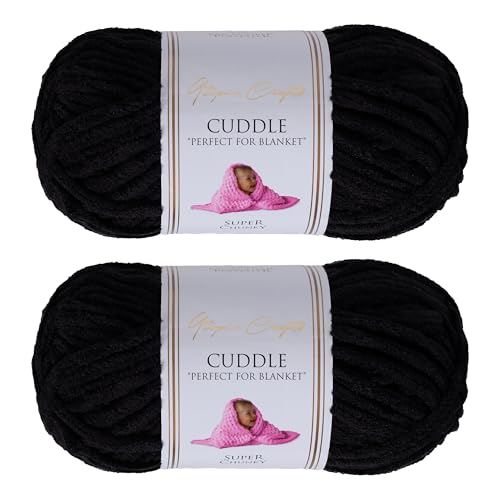 Utopia Crafts Ovillo Lana de Chenilla Gruesa Para Crochet y Tejer a Mano Black, 100 g/60 m, Esponjosa, Suave, Ideal Principiantes. Lavable a Máquina, Alternativa a Lana Animal, 2 unidades
