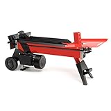 Goplus Electric Log Splitter, 7-Ton Hydraulic Horizontal Wood Splitter w/ 2000W Motor, Durable Transport Wheels and Control Lever Guard, Red