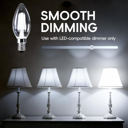 Levidon E14 LED Candle Light Bulbs Dimmable, 4W (Equivalent to 40W), Small Edison Screw (SES) 6500K Cool White Clear Filament - Pack of 6