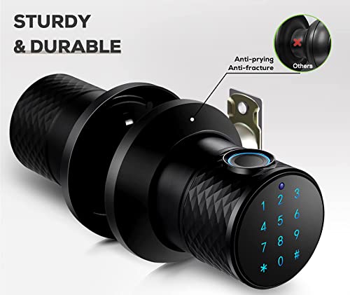 Fingerprint Door Lock, Biometric Door Knob With 5 Ways To Unlock(App/Fingerprint/Password/Key/Ekey), 255 Users And Unlocking Records, Passage Mode, Auto Lock, Prompt For Illegal Entry, Zinc Alloy #TOP2