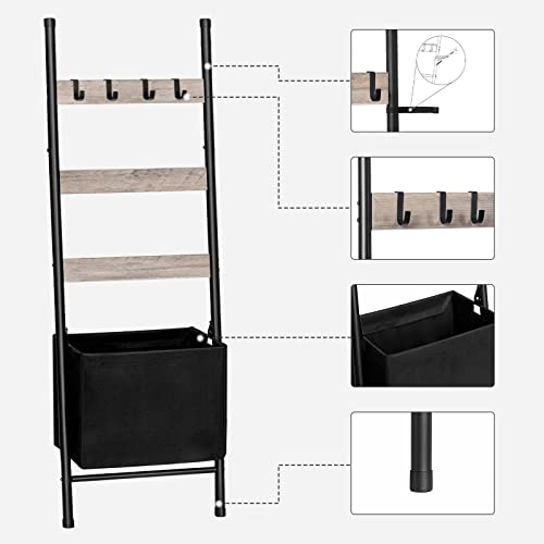 Hoobro Blanket Ladder With Basket, 4 Tier Ladder Shelf, Decorative Ladder, Blanket Holder Rack With 4 Removable Hooks, Drying And Display Rack For Bathroom, Stable And Sturdy, Greige Bg31Cj01 #TOP4