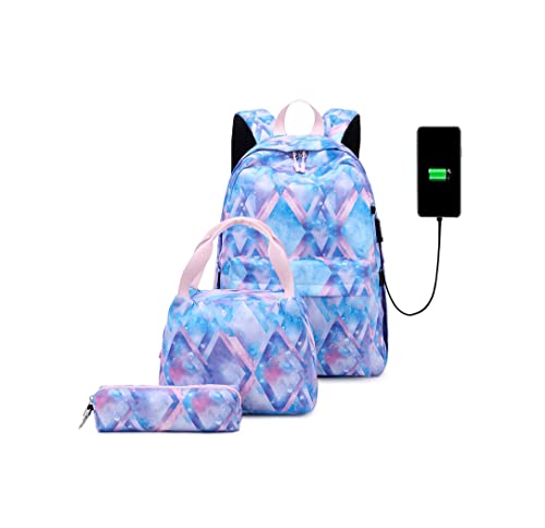 Rcuyyl Teens Bookbag Schoolbag 3pcs Set Backpack 3pcs Set Cute Kawaii Rucksack for School Bag Cute Aesthetic Backpack Travel Rucksack School Bag (Blue)