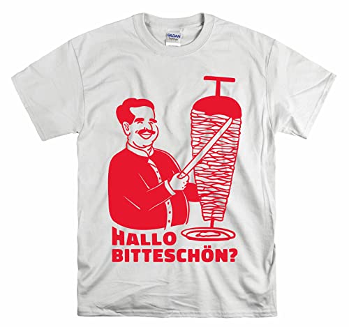 T-shirt Turkish Kebab Hallo Bitteschon blanc taille S haut unisexe coton homme femme
