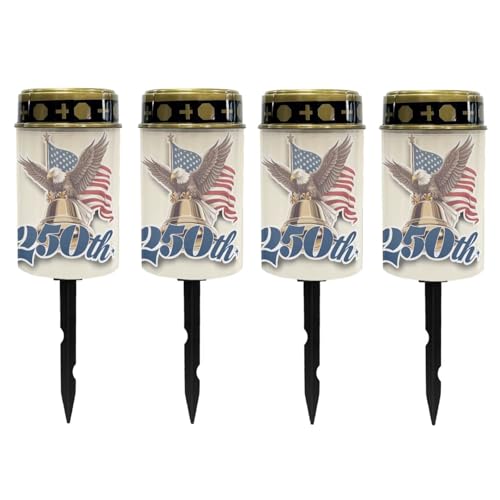 Image of Poceacles Eagle American Flag 250th Print Solar Candle Cemetery Solar Lights for Grave LED Garden Flameless Powered Pathway Lights for Independence Day USA 250th Anniversary Decor, 4 Pcs