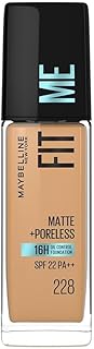 Maybelline New York Fit Me Matte + Poreless Liquid Foundation, pore minimising Foundation, lightweight formula suitable fo...