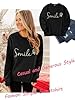 WIEIYM Women's Sweatshirts Smile Sweatshirt Cotton Graphic Crewneck Sweatshirt Funny Long Sleeve Tops Basic Pullover for Spring Autumn Winter Black #2