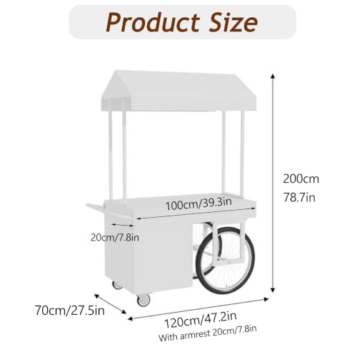 GRIPITHPY Rolling Dessert Display Cart with Canopy, Metal Food Vendor Cart with Lockable Casters & Storage Cabinet, Candy Flower Serving Stand Carts for Outdoor Market Party(L 120cm/47.2in, PinkA) - Image 2