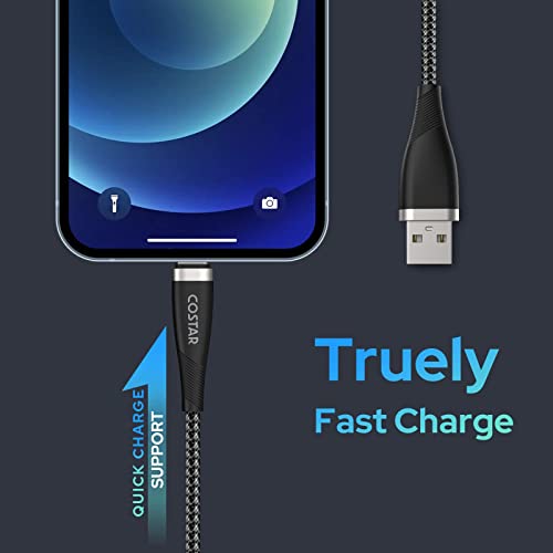 Image of COSTAR USB-A to 8 Pin Charging Cable, 3A Fast Charger Nylon Braided Cable, Data Sync Transfer For iPhone 14 /Pro Max /13 /12 /12 Pro,11,Mini, X, 8,7,6(Black,2m)