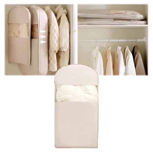 Space Saving Hanging Garment Bag, Space Saver Closet Organizers with Self Compression Zipper, Dust Cover Clothes Bags for Down Coat (B:43.3 * 22.83 * 5.9in, White)