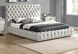 Bishilin Wood Bed Frame, Queen Platform Bed Frame Upholstered Gray Tufted Headboard 92.5' L x 75.5' W x 51.5' H