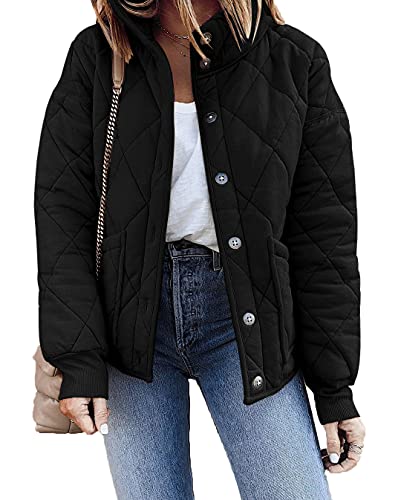 Womens Dolman Quilted Jackets Casual Button Down Winter Long