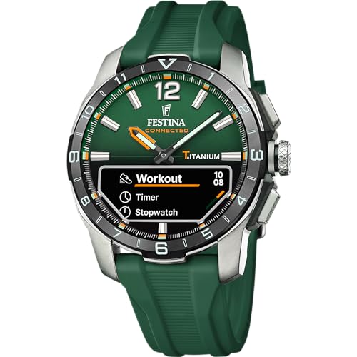 Festina Reloj Hombre F23000/2 Connected D Caja de Titanio Plateado Correa de Caucho Verde
