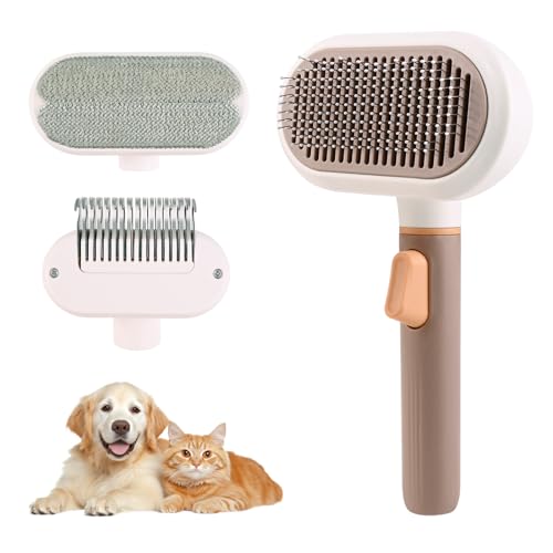3 in 1 Spazzola Gatto Cane Pelo Lungo e Corto, Autopulente Adatta per Capelli Corti e Lunghi, Spazzola Massaggiante per la Cura del Pelo, Strumento Multifunzione per Pettine anti-nodo e la Pulizia