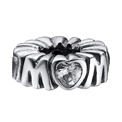 EVESCITY Silver Love Mom Mothers Day Bead Sterling Charm Fits Pandora & Similar Bracelets