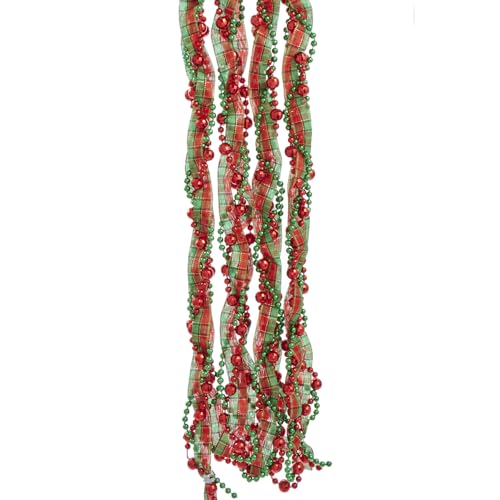Kurt Adler 9 Foot Plastic Plaid Ribbon Bead Garland