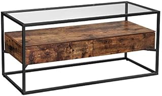 VASAGLE TV Cabinet for up to 55-Inch TVs, TV Console with 2 Drawers, TV Stand, Tempered Glass Top, Stable, for Living Room Bedroom, Industrial Style, Rustic Brown and Black LTV051B01