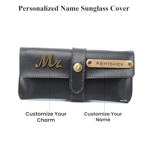 Image of AICA Personalised Name & Charm Leather Sunglass Case Cover for Men & Women | Hard Case Eyewear Cover