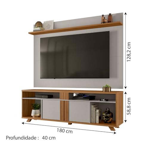 Rack Bancada com Painel para TV até 70 Polegadas 1,80m Freijó/Off White Notável