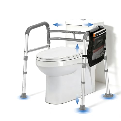 トイレ用手すり 介護用 6段調節可能 介護用 トイレてすり 手すり 置くだけ 転倒防止 アルミニウム 立ち上がり補助 高齢者、シニア、 身体障害者、妊婦 取り付け簡単 付き安定したトイレ安全サポートレールフレーム 荷重超すごい (シルバーグレー)