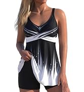 Firpearl Women's Tankini Swimsuits Tummy Control Two Piece Bathing Suit Modest Swim Top with Shor...