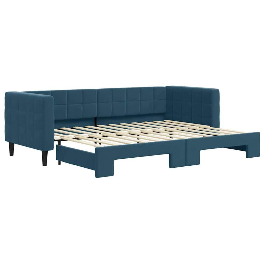 Łóżko dzienne, wysuwane, niebieskie, 80 x 200 cm, aksamitna sofa do salonu, pokoju gościnnego, metalowa i drewniana rama, nowoczesne wzornictwo, wszechstronne meble