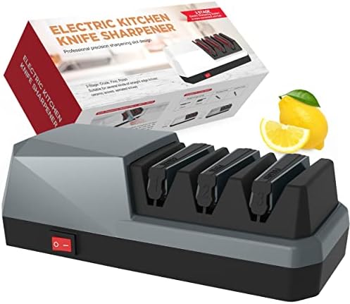 Electric Knife Sharpener- YOORLEAY Knife Sharpeners, 3 Stage Electric Knife Sharpener, 3 Stage, Grey