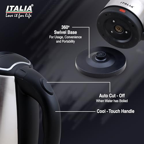 Image of Italia 1.8L Electric Kettle | Stainless Steel Body | 1500W Fast Boiling | Auto Cut-Off & Boil-Dry Protection | 360 Swivel Base | Cool Touch Handle | 1 Year Warranty