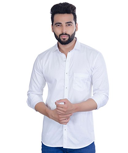 Image of Fifth Anfold Men's Pure Cotton Solid Color Mandarin Collar Full Sleeve Casual Wear Shirt, Office Wear for Men
