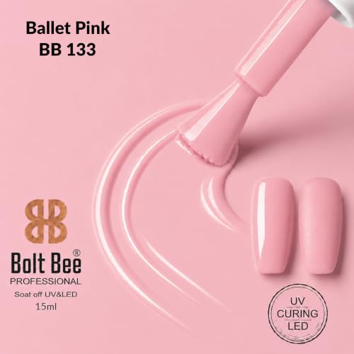 Image of BOLT BEE 15ML Gel Nail Polish 1Pc Clear Pink Glitter Nail Polish Soak Off UV LED Nail Gel Polish Nail Art Starter Manicure Salon DIY at Home, 0.5 OZ (1) (133)