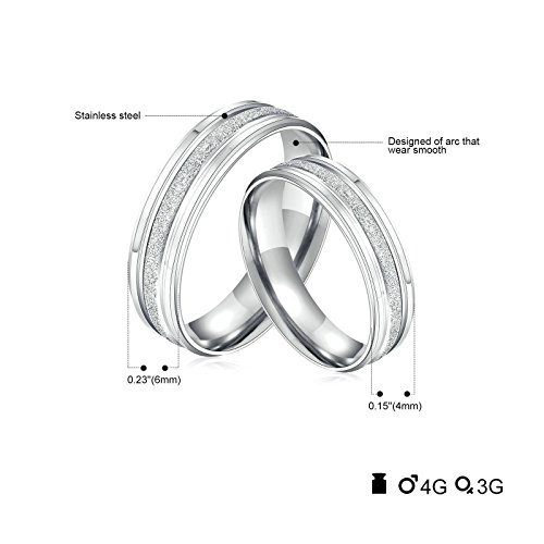 Foto von KnSam - 2 Stücke Verlobungsringe für Paar Edelstahl Bandringe Hochzeit, Sandstrahl Silber Herrengr. 54 (17.2) & Damengr. 52 (16.6)