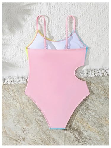 SweatyRocks Girl's Color Block Cut Out One Piece Swimsuit Spaghetti Strap Bathing Suit Swimwear2