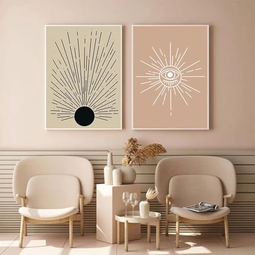 Affiches lune soleil abstrait pour mur vide salon lot 2 toiles scandinaves 35x50 cm