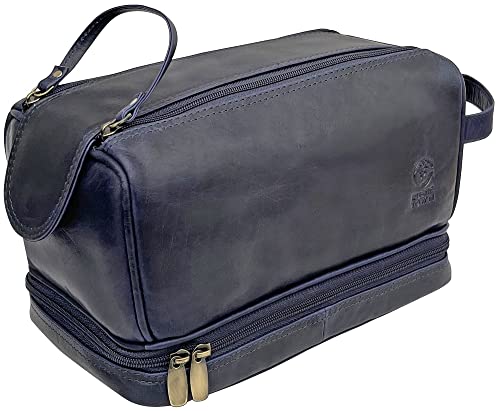 RUSTIC TOWN Leather Toiletry Bag for Men - Travel Shaving