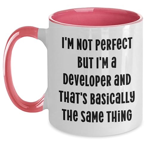 Developer Gifts for Christmas - I'm Not Perfect But I'm A Developer And That's Basically The Same Thing Two Tone Coffee Mug Funny Quote