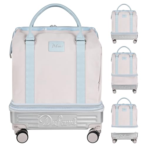 Hivexagon Bolsa de Viaje Plegable con Ruedas giratorias extraíbles, expandible y de Gran Capacidad, Ligera e Impermeable, Viajes y Compras - Beige