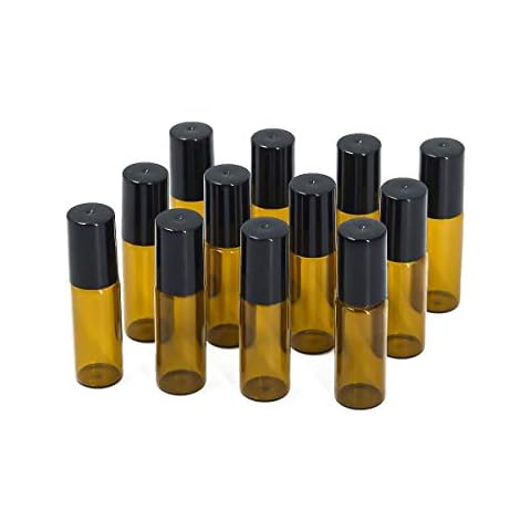12 botellas de cristal roll on marrón con bola de acero inoxidable Cover