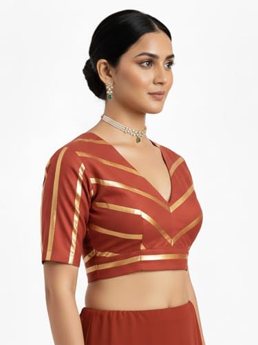 Image of Thevasa Women's Everyday Divine Depth V Neck Half Sleeves Blouse